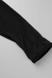 Conjunto de tres piezas de lencería de patchwork ahuecado sólido sexy negro