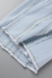 Helle, lässige, solide Patchwork-Denim-Jeans mit mittlerer Taille