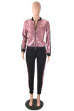 Silver Fashion Casual Patchwork Sequins Zipper Collar Long Sleeve Two Pieces