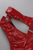 Röd Sexig Living Solid Hollow Out Patchwork Backless Underkläder