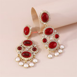Red Casual Daily Party Geometric Patchwork Rhinestone Earrings