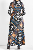 Veelkleurige casual print patchwork halve coltrui rechte jurken