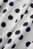 Svart och vitt Casual Print Polka Dot Patchwork Knappar Turn-back krage tryckt klänning Plus Size Klänningar