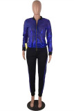 Gold Fashion Casual Patchwork Sequins Zipper Collar Long Sleeve Two Pieces
