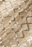 Robe de soirée élégante en patchwork de paillettes solides dorées