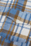 Cappotto blu casual con stampa scozzese e fibbia patchwork con risvolto