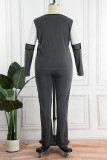 Серый Повседневная спортивная одежда Однотонный Пэчворк С круглым вырезом Большие размеры Из двух частей