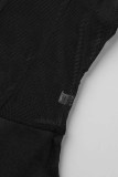 Черный сексуальный повседневный сплошной лоскутный прозрачный воротник с капюшоном с длинным рукавом из двух частей