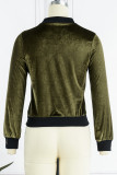 Armeegrüne, lässige, solide Patchwork-Oberbekleidung mit Reißverschlusskragen