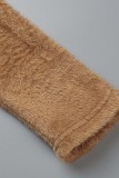 Gola com capuz marrom casual patchwork sólido manga longa duas peças