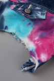 Deep Blue Casual Tie Dye strappato colletto rovesciato manica lunga due pezzi