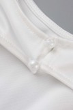 Witte sexy formele effen pailletten patchwork backless O-hals jurken met lange mouwen