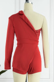 Красное сексуальное лоскутное горячее сверление, прозрачное платье с открытой спиной, одно плечо, длинный рукав, две части