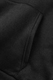 ブラックカジュアルソリッドパッチワークフード付きカラー長袖ツーピース