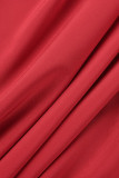 Roter, lässiger, solider Patchwork-Reißverschluss mit hoher Taille, Typ A, einfarbige Unterteile