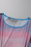 Vestidos de falda de lápiz con cuello en O transparente de patchwork con estampado sexy multicolor