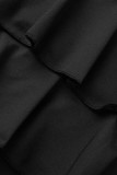 Vestidos retos pretos sexy patchwork com babados decote em V