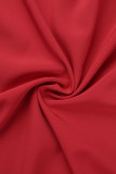 Calça de retalhos sólida vermelha casual com zíper cintura alta tipo A cor sólida