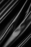 黒のセクシーなソリッド包帯パッチワークターンダウンカラー長袖ツーピース