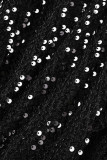 Черные сексуальные сплошные блестки в стиле пэчворк с разрезом асимметричный воротник вечернее платье платья