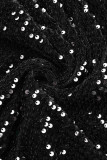Robe de soirée à col asymétrique en patchwork de paillettes solides noires sexy