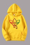 Yellow Casual Print Patchwork Hooded Collar Tops