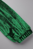 Green Elegant Solid Patchwork Slit V Neck Evening Dress Dresses