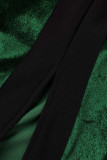 Зеленые элегантные однотонные лоскутные вечерние платья с разрезом и V-образным вырезом
