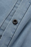 Синяя повседневная уличная однотонная рваная лоскутная пряжка с отложным воротником и длинным рукавом, прямая джинсовая куртка