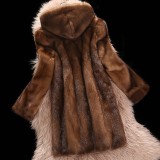 Prendas de abrigo de cuello con capucha de patchwork sólido casual marrón oscuro