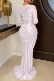 White Sexy Formal Hot Drilling Sequined O Neck Trumpet Mermaid Dresses