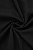 Robes de jupe de crayon de col rabattu de boucle de patchwork solide sexy noir