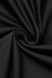 Robes droites noires à col en V et à volants en patchwork solide sexy