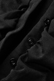 Robes de jupe de crayon de col rabattu de boucle de patchwork solide sexy noir