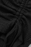 Fasciatura solida nera sexy scavata patchwork colletto rovesciato asimmetrico manica lunga due pezzi
