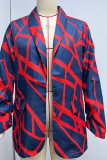 Khaki Casual Print Patchwork Turn-back Collar Outerwear