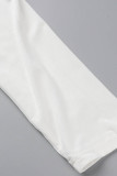 Blanco Moda Sexy Patchwork Perforación en caliente Borla O Cuello Vestidos de manga larga