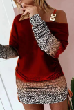 Vestido roxo casual estampado wapiti com dobra de um ombro e saia lápis