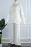 White Casual Solid Patchwork V Neck Long Sleeve Two Pieces