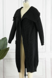 Prendas de abrigo de cuello de cárdigan de patchwork sólido casual negro