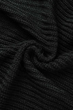 Prendas de abrigo de cuello de cárdigan de patchwork sólido casual negro