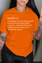 Orange Casual Basis Print Patchwork Letter O Neck T-Shirts
