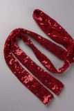 Rode elegante effen bandage pailletten patchwork avondjurken met V-hals