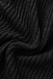 Schwarze, lässige, solide Patchwork-Strickjacke mit Kragenoberbekleidung