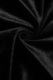 黒のセクシーなソリッド タッセル パッチワーク シースルー ホット ドリル スパゲッティ ストラップ ペンシル スカート ドレス