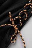 Черные сексуальные однотонные повязки, выдолбленные лоскутные платья с капюшоном и воротником, юбка-карандаш