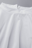 ホワイト カジュアル ソリッド バックレス タートルネック ロング スリーブ ドレス