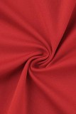 Ropa deportiva roja de moda para adultos Patchwork sólido Patchwork cuello con capucha manga larga manga regular corta dos piezas