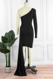 Borgoña sexy sólido patchwork asimétrico cuello oblicuo lápiz falda vestidos