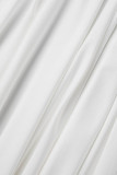 ホワイトカジュアルソリッドパッチワークVネック長袖プラスサイズのドレス